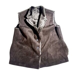 Vintage Brown Faux Suede Fur Lined Vest Mens Large Western Indie Boho Vibe